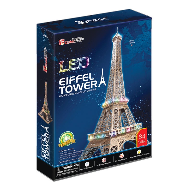 CubicFun Cubic Fun LED Series Eiffel Tower 3D Puzzle (82 Pieces) - Image 2